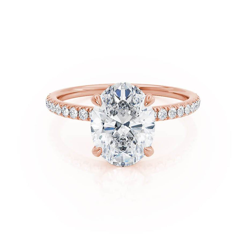 LIVELY - Oval natural Diamond 18k Rose Gold Petite Hidden Halo Pavé Shoulder Set Engagement Ring Lily Arkwright