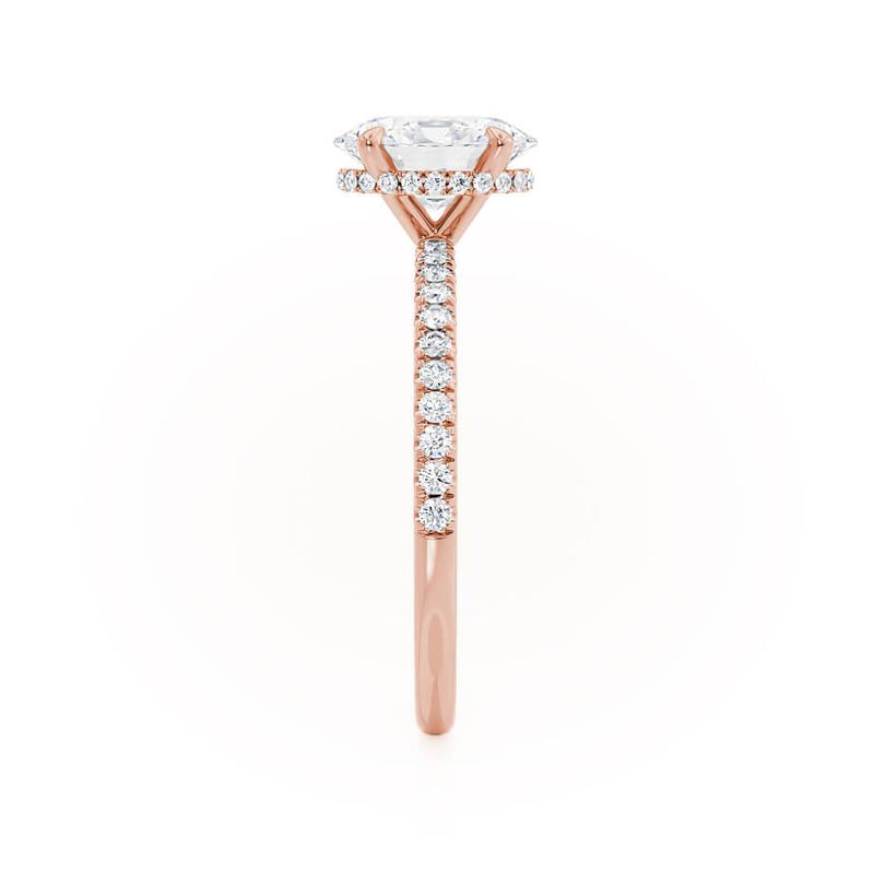 LIVELY - Oval natural Diamond 18k Rose Gold Petite Hidden Halo Pavé Shoulder Set Engagement Ring Lily Arkwright