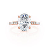 LIVELY - Oval natural Diamond 18k Rose Gold Petite Hidden Halo Pavé Shoulder Set Engagement Ring Lily Arkwright