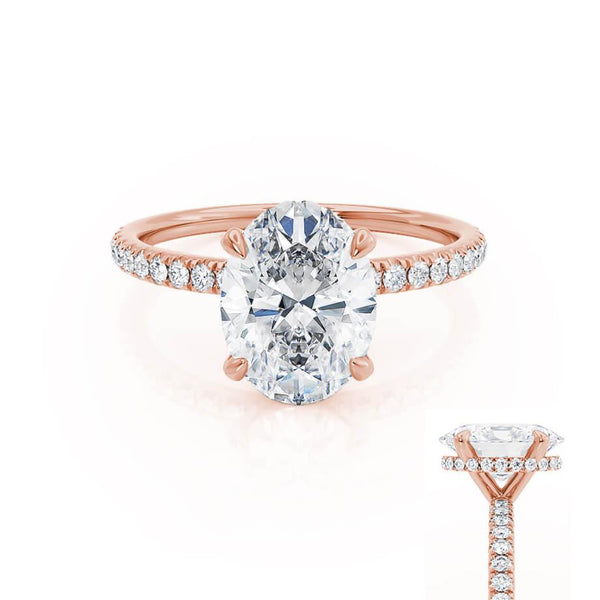 LIVELY - Oval natural Diamond 18k Rose Gold Petite Hidden Halo Pavé Shoulder Set Engagement Ring Lily Arkwright