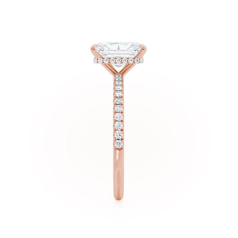 LIVELY - Radiant Natural Diamond 18k Rose Gold Micro Pavé Hidden Halo Engagement Ring Lily Arkwright