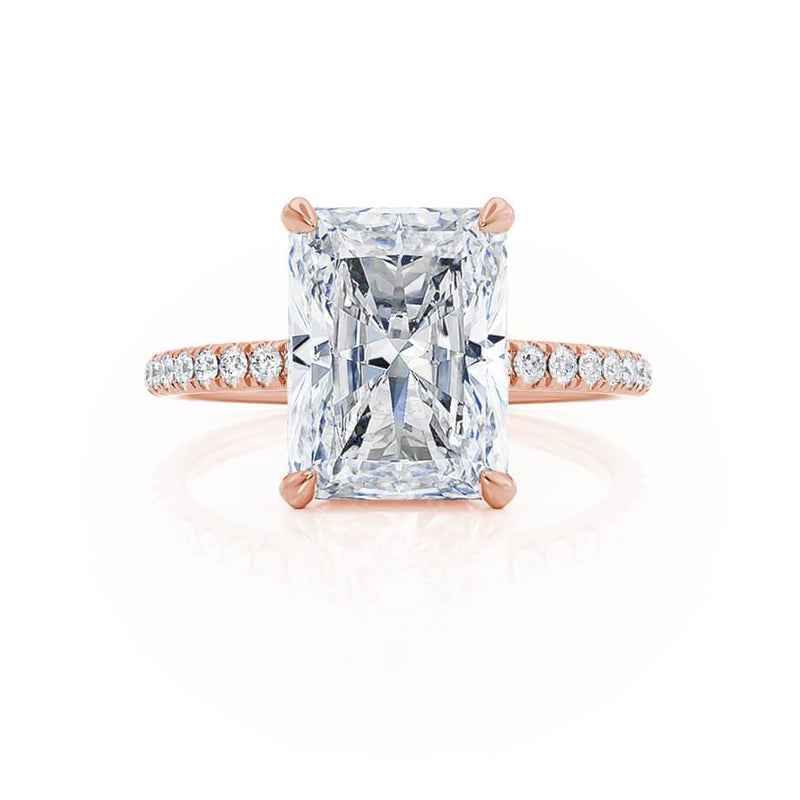 LIVELY - Radiant Natural Diamond 18k Rose Gold Micro Pavé Hidden Halo Engagement Ring Lily Arkwright