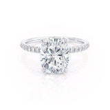 LIVELY - Elongated Cushion Natural Diamond 18k White Gold Petite Hidden Halo Pavé Shoulder Set