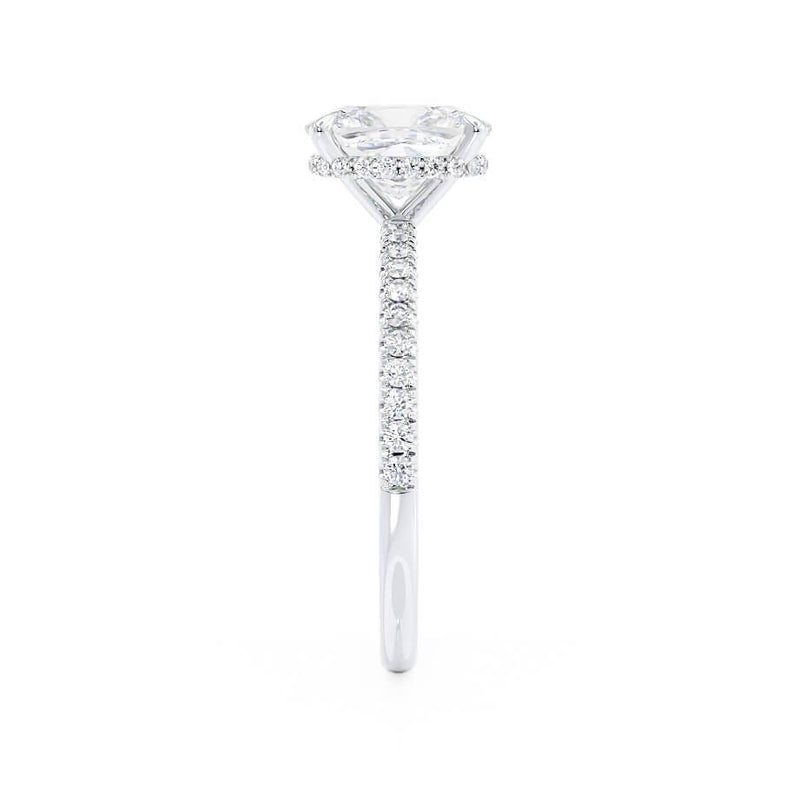 LIVELY - Elongated Cushion Natural Diamond 18k White Gold Petite Hidden Halo Pavé Shoulder Set