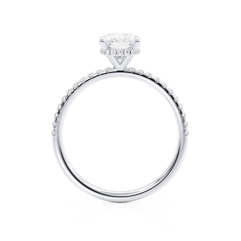 LIVELY - Elongated Cushion Natural Diamond 18k White Gold Petite Hidden Halo Pavé Shoulder Set