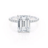 LIVELY - Emerald Natural Diamond 18k White Gold Hidden Halo Micro Pavé Shoulder Set Engagement Ring Lily Arkwright
