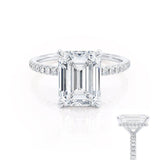 LIVELY - Emerald Natural Diamond 18k White Gold Hidden Halo Micro Pavé Shoulder Set Engagement Ring Lily Arkwright
