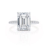 LIVELY - Emerald Natural Diamond 18k White Gold Hidden Halo Micro Pavé Shoulder Set Engagement Ring Lily Arkwright