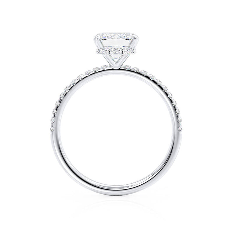 LIVELY - Emerald Natural Diamond 18k White Gold Hidden Halo Micro Pavé Shoulder Set Engagement Ring Lily Arkwright