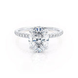 LIVELY - Oval natural Diamond 18k White Gold Petite Hidden Halo Pavé Shoulder Set Engagement Ring Lily Arkwright