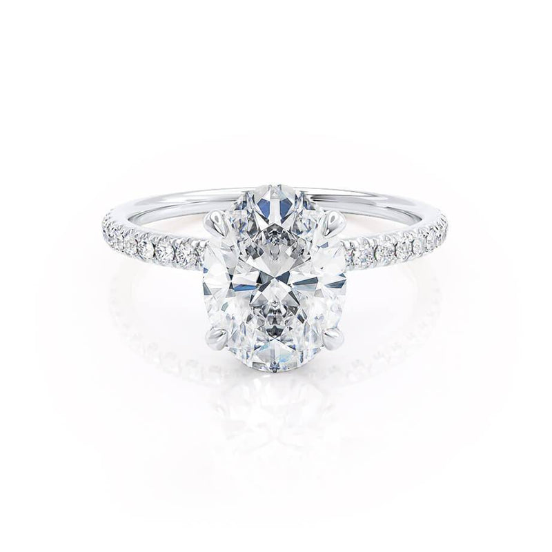 LIVELY - Oval natural Diamond 18k White Gold Petite Hidden Halo Pavé Shoulder Set Engagement Ring Lily Arkwright