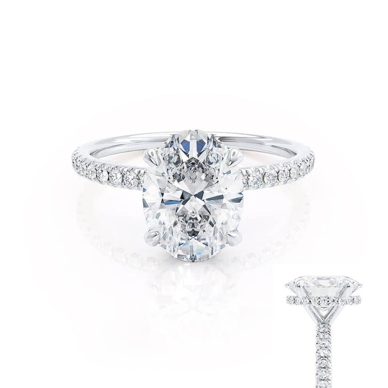 LIVELY - Oval natural Diamond Platinum Petite Hidden Halo Pavé Shoulder Set Engagement Ring Lily Arkwright