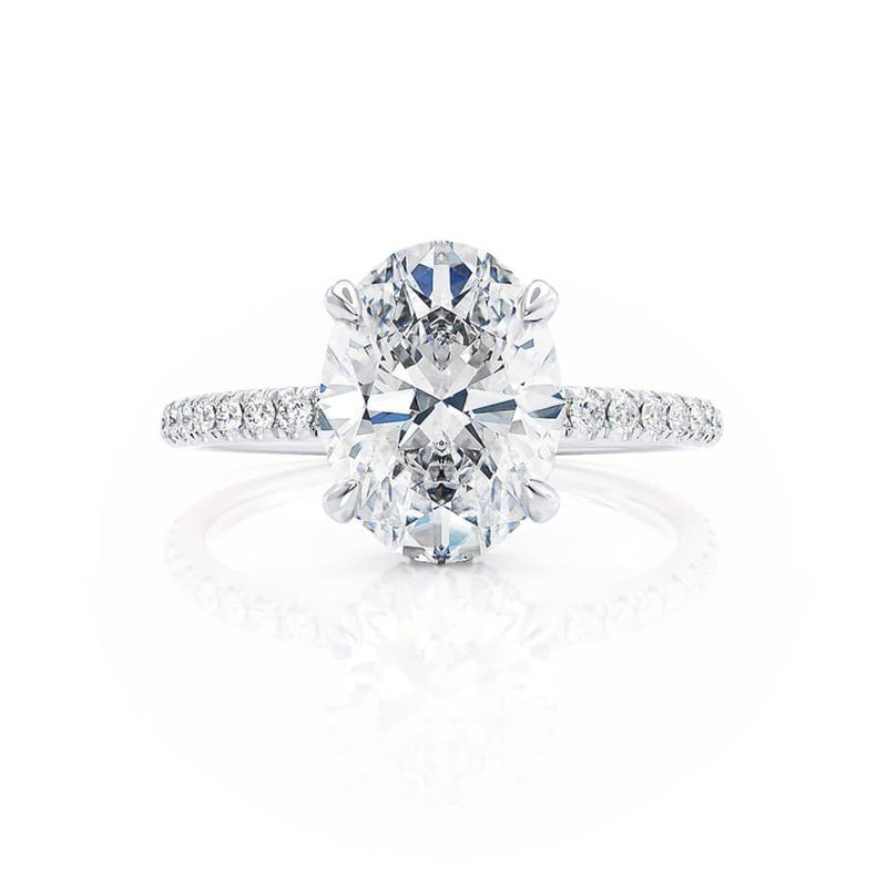 LIVELY - Oval natural Diamond Platinum Petite Hidden Halo Pavé Shoulder Set Engagement Ring Lily Arkwright