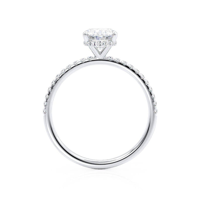 LIVELY - Oval natural Diamond 18k White Gold Petite Hidden Halo Pavé Shoulder Set Engagement Ring Lily Arkwright