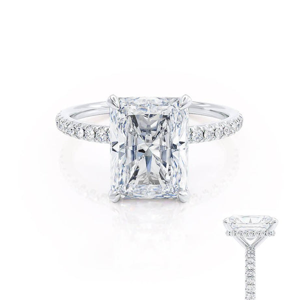 LIVELY - Radiant Natural Diamond Platinum Mico Pavé Hidden Halo Engagement Ring Lily Arkwright