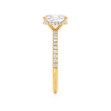 LIVELY - Elongated Cushion Natural Diamond 18k Yellow Gold Petite Hidden Halo Pavé Shoulder Set Engagement Ring Lily Arkwright