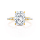 LIVELY - Elongated Cushion Natural Diamond 18k Yellow Gold Petite Hidden Halo Pavé Shoulder Set Engagement Ring Lily Arkwright