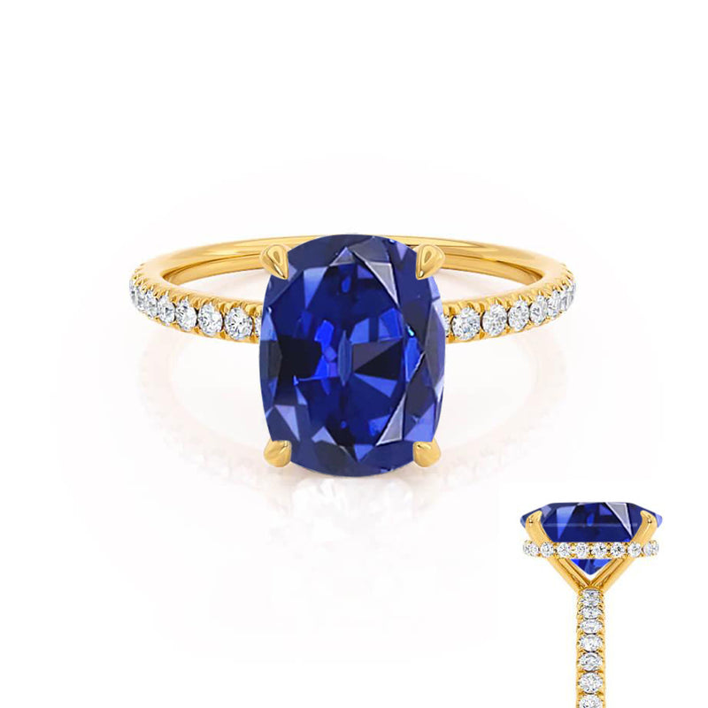 Lively Elongated Cushion Blue Sapphire 18k Yellow Gold Petite