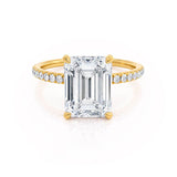 LIVELY - Emerald Natural Diamond 18k Yellow Gold Hidden Halo Micro Pavé Shoulder Set Engagement Ring Lily Arkwright