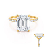 LIVELY - Emerald Natural Diamond 18k Yellow Gold Hidden Halo Micro Pavé Shoulder Set Engagement Ring Lily Arkwright