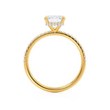LIVELY - Emerald Natural Diamond 18k Yellow Gold Hidden Halo Micro Pavé Shoulder Set Engagement Ring Lily Arkwright