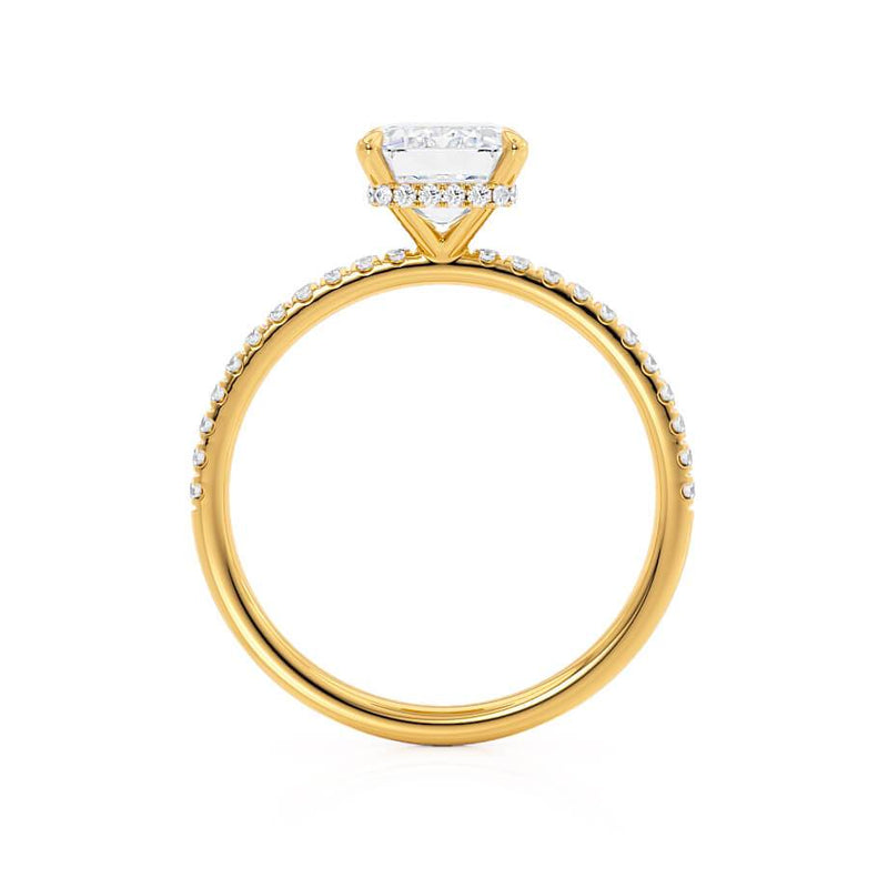 LIVELY - Emerald Natural Diamond 18k Yellow Gold Hidden Halo Micro Pavé Shoulder Set Engagement Ring Lily Arkwright
