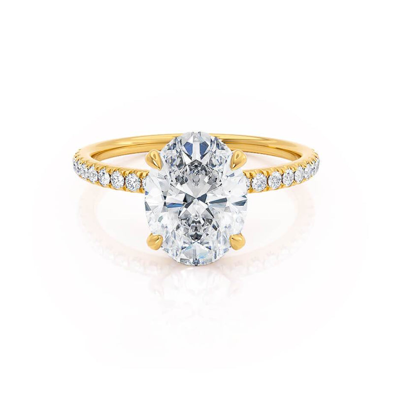 LIVELY - Oval natural Diamond 18k Yellow Gold Petite Hidden Halo Pavé Shoulder Set Engagement Ring Lily Arkwright