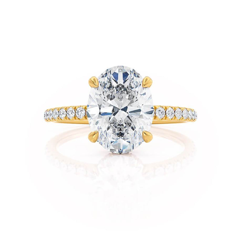 LIVELY - Oval natural Diamond 18k Yellow Gold Petite Hidden Halo Pavé Shoulder Set Engagement Ring Lily Arkwright