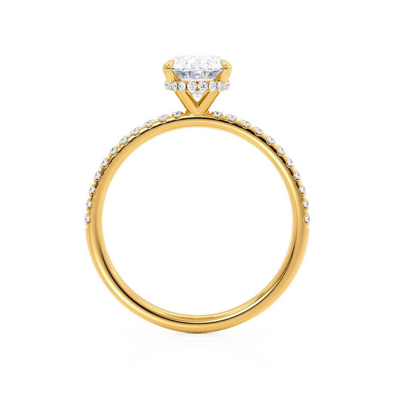 LIVELY - Oval natural Diamond 18k Yellow Gold Petite Hidden Halo Pavé Shoulder Set Engagement Ring Lily Arkwright