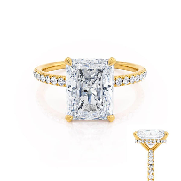 LIVELY - Radiant Natural Diamond 18k Yellow Gold Mico Pavé Hidden Halo Engagement Ring Lily Arkwright