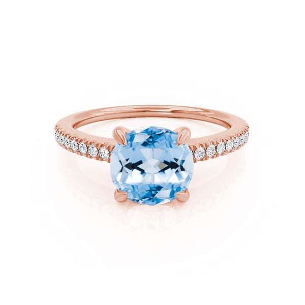 CATALINA - Chatham® Round Aqua Spinel Solitaire Engagement Ring 18k Rose Gold
