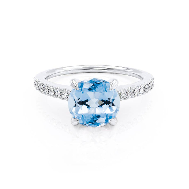 CATALINA - Chatham® Round Aqua Spinel Solitaire Engagement Ring 18k White Gold