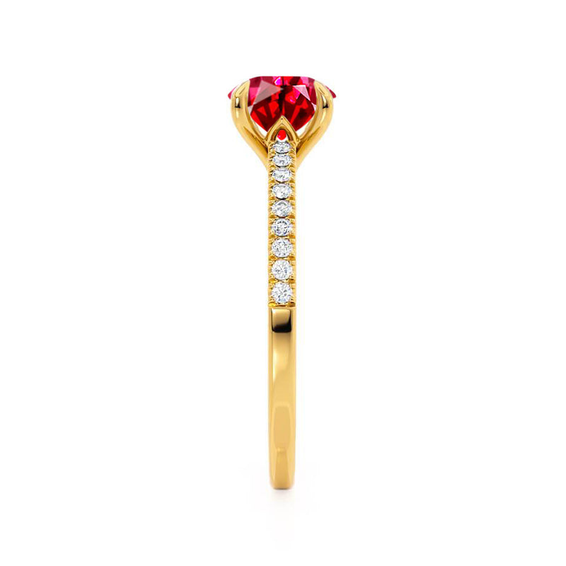 CATALINA - Chatham® Round Ruby Solitaire Engagement Ring 18k Yellow Gold