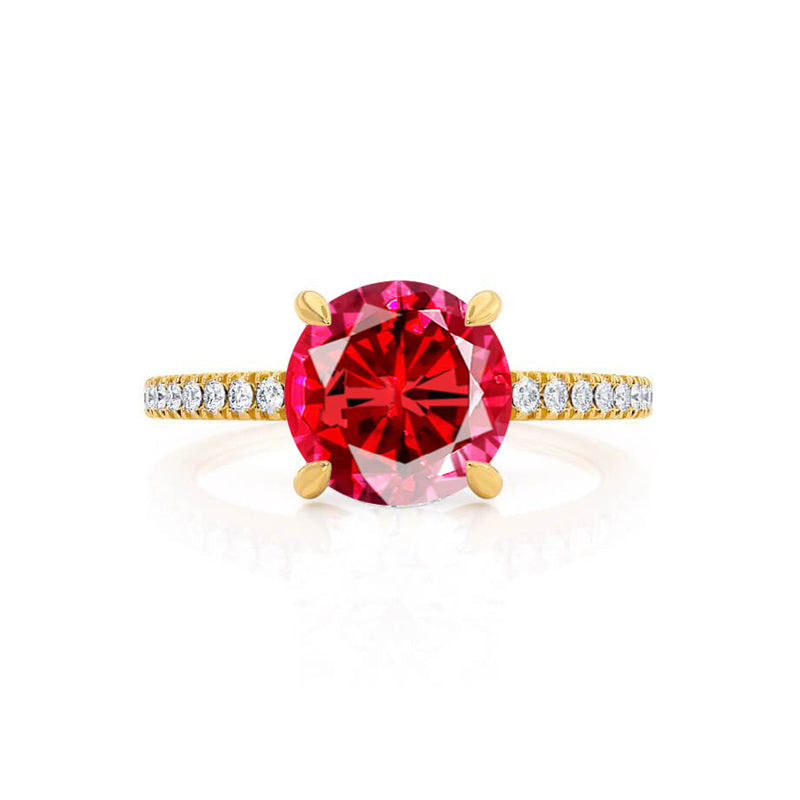 CATALINA - Chatham® Round Ruby Solitaire Engagement Ring 18k Yellow Gold
