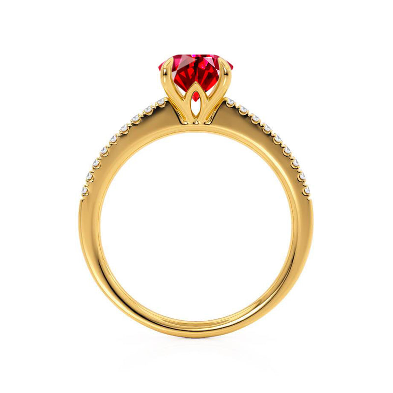 CATALINA - Chatham® Round Ruby Solitaire Engagement Ring 18k Yellow Gold