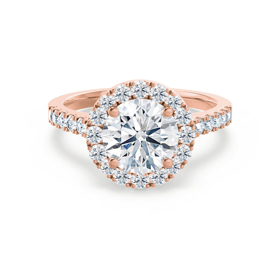 Cecily Round Moissanite Diamond 18k Rose Gold Shoulder Set Ring Lily Arkwright