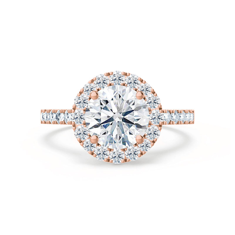 CECILY - Round Moissanite & Diamond 18k Rose Gold Halo Engagement Ring Lily Arkwright