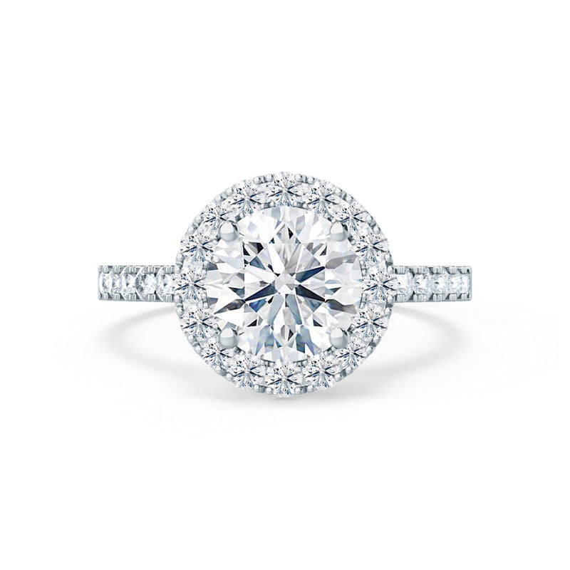 CECILY - Round Natural Diamond 18k White Gold Shoulder Set Ring Engagement Ring Lily Arkwright