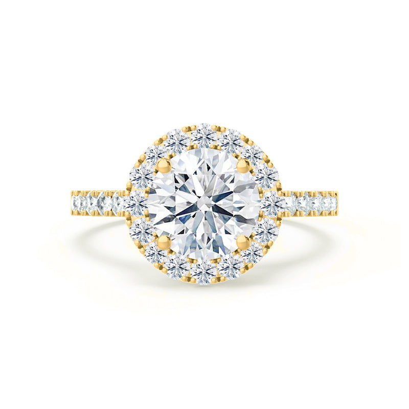CECILY - Round Moissanite & Diamond 18k Yellow Gold Halo Engagement Ring Lily Arkwright