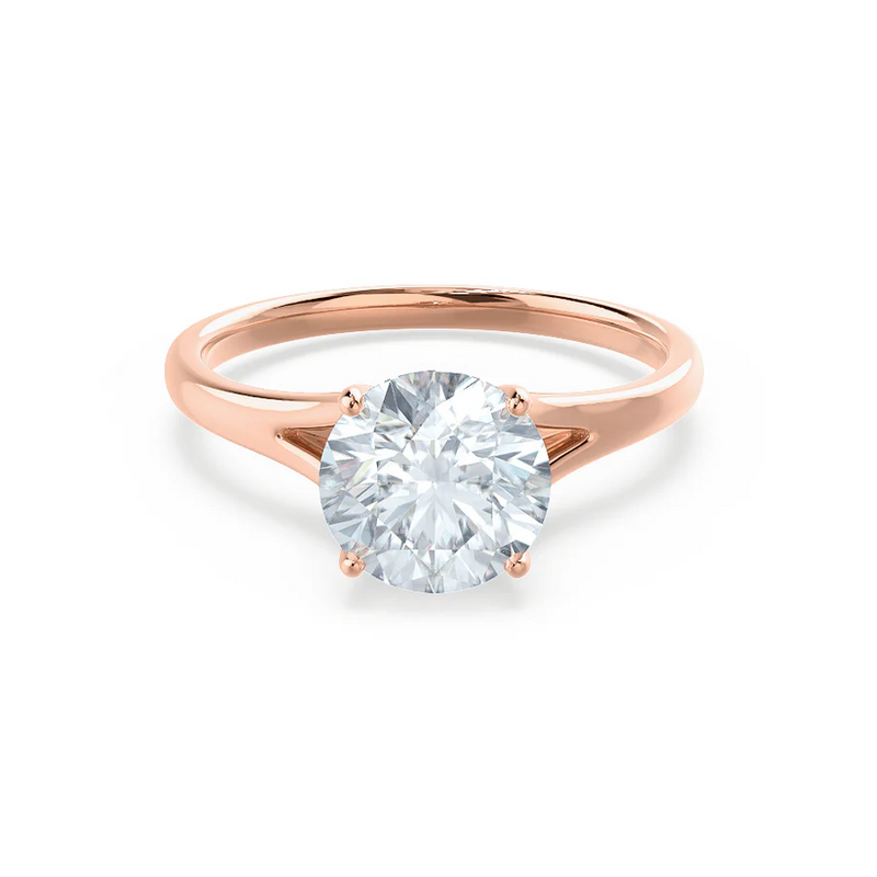 DAHLIA - Round Lab Diamond Solitaire 18k Rose Gold Split Shank Solitaire Ring