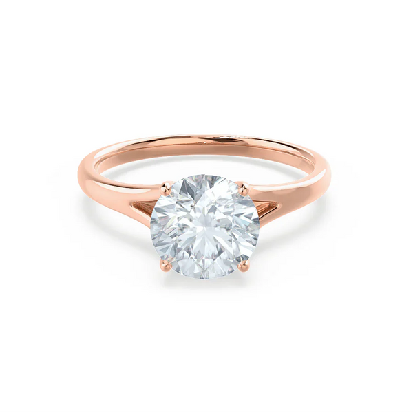 DAHLIA - Round Natural Diamond Solitaire 18k Rose Gold Split Shank Solitaire Ring