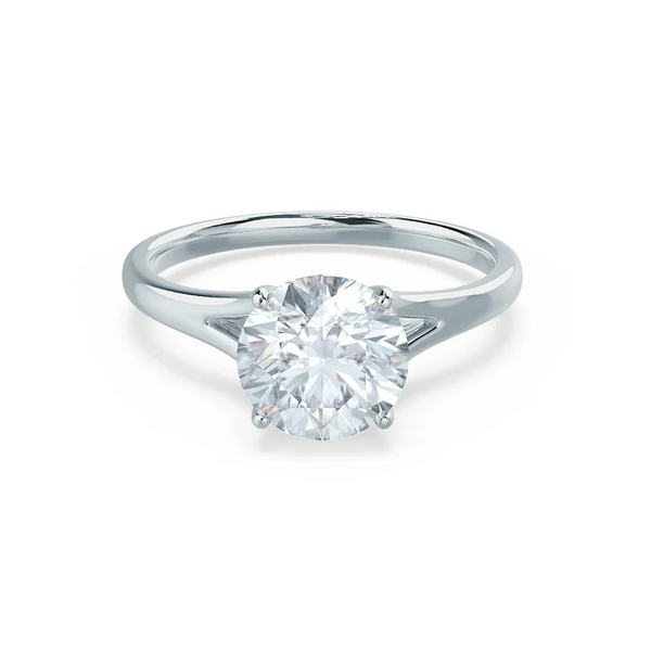DAHLIA - Round Natural Diamond Solitaire 18k White Gold Split Shank Solitaire Ring