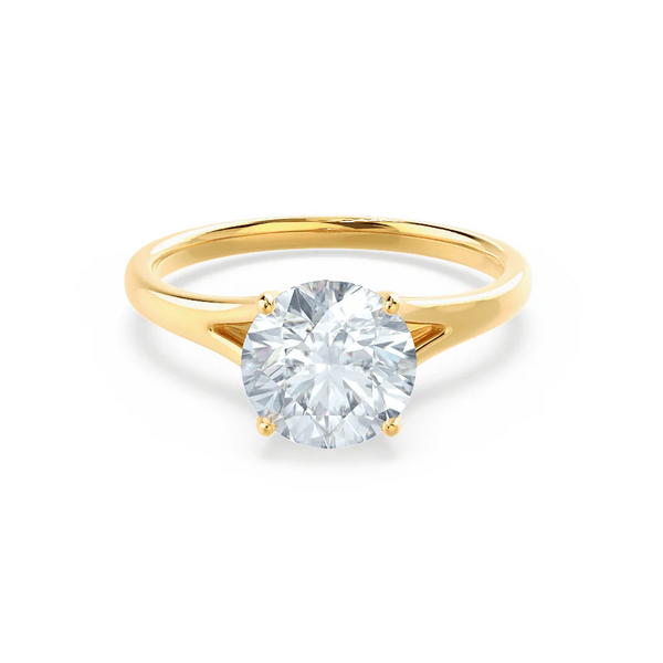 DAHLIA - Round Lab Diamond Solitaire 18k Yellow Gold Split Shank Solitaire Ring