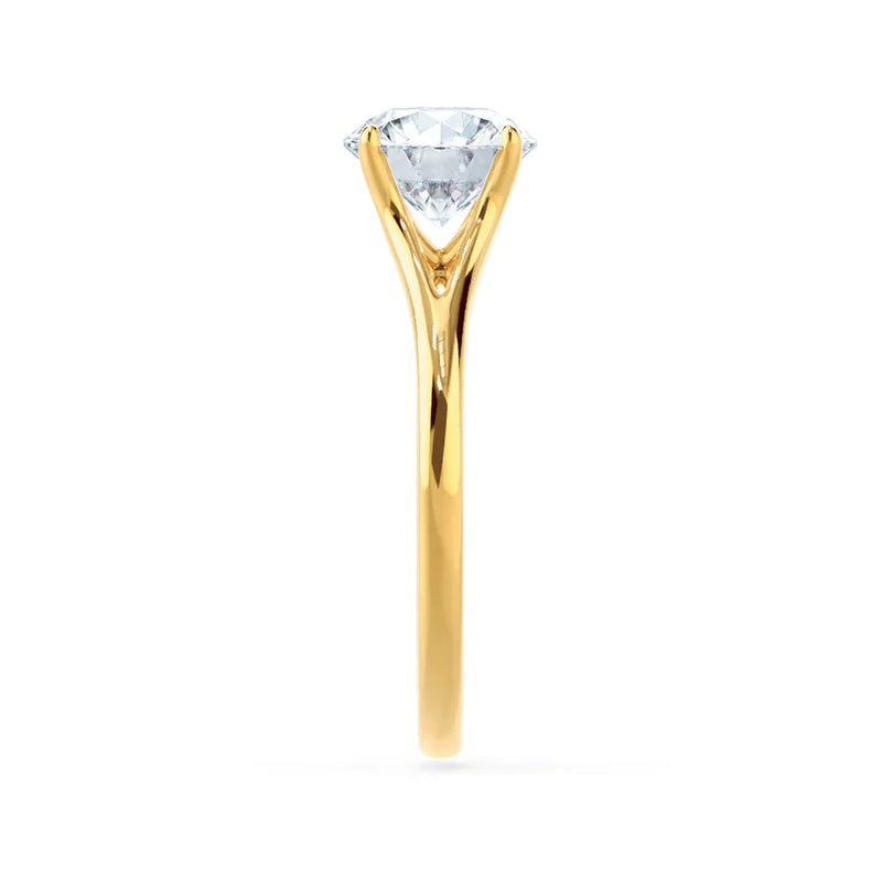 DAHLIA - Round Natural Diamond Solitaire 18k Yellow Gold Split Shank Solitaire Ring