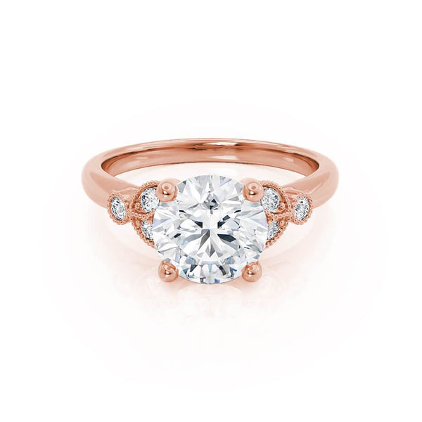 DELILAH - Round Natural Diamond 18k Rose Gold Shoulder Set Ring Engagement Ring Lily Arkwright