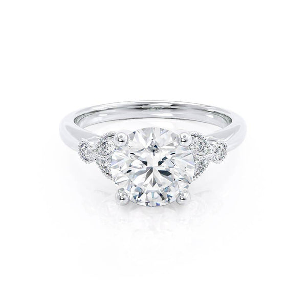 DELILAH - Round Natural Diamond 18k White Gold Shoulder Set Ring Engagement Ring Lily Arkwright