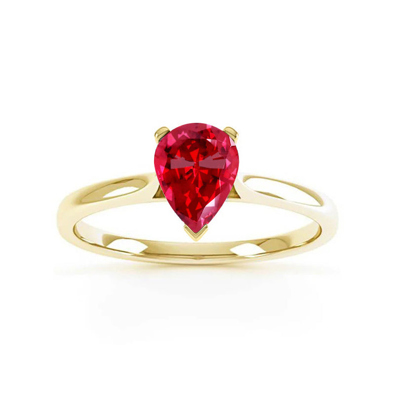 SLOANE - Ready to Ship 1.03ct  Chatham® Pear Ruby 18k Yellow Gold Solitaire Ring