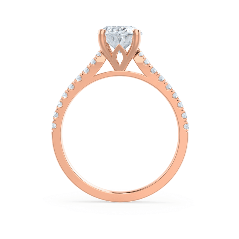 VIOLA - Oval Natural Diamond 18k Rose Gold Shoulder Set Engagement Ring Lily Arkwright