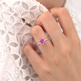 LIVELY - Chatham® Cushion Pink Sapphire 950 Platinum Petite Hidden Halo Pavé Shoulder Set Ring