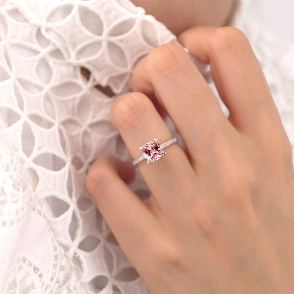 LIVELY - Chatham® Cushion Champagne Sapphire 950 Platinum Petite Hidden Halo Pavé Shoulder Set Ring